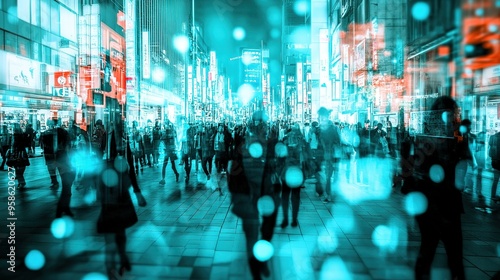 Wallpaper Mural Crowd of people crossing a busy urban intersection in Tokyo at night with neon lights illuminating the vibrant atmosphere Torontodigital.ca