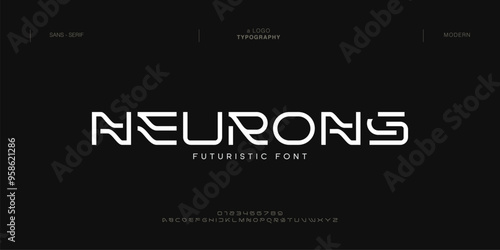 Neurons, an abstract technology futuristic alphabet font. digital space typography vector illustration design