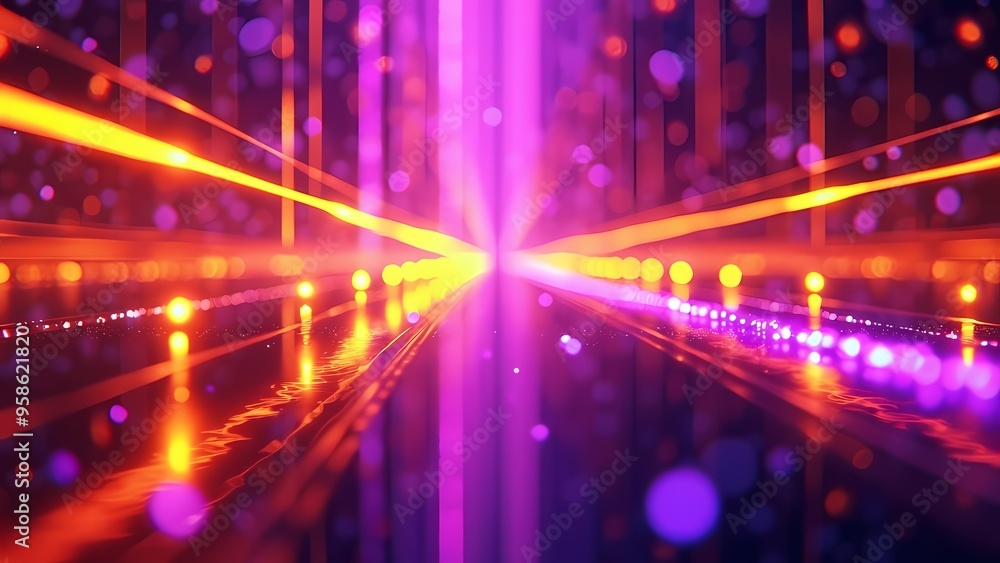 Fototapeta premium Energetic Abstract Background with Intersecting Neon Lights and Bokeh Orbs