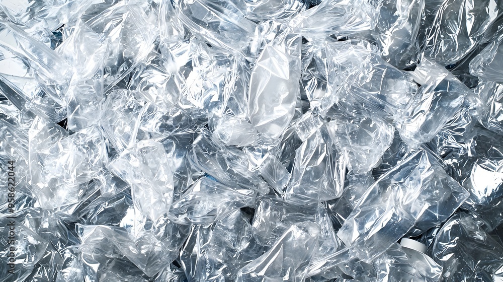 Obraz premium Detailed Crushed Clear Plastic Bottles Emphasizing Texture and Recycling Process