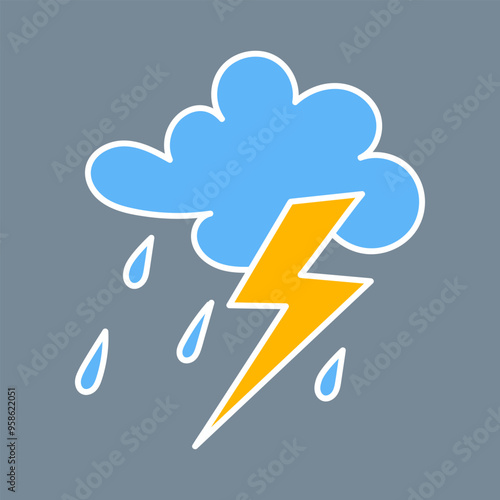 cloud icon, clouds rain lightning in doodle art hand drawn, rainy, thunderstorm
