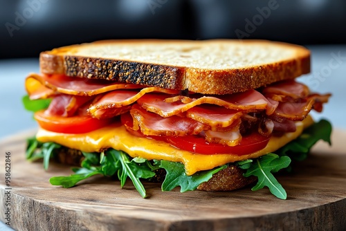 Frisches Sandwich, Honigsenf, zarter Schinken kombiniert sÃ¼ÃŸe und wÃ¼rzige Aromen perfekt photo