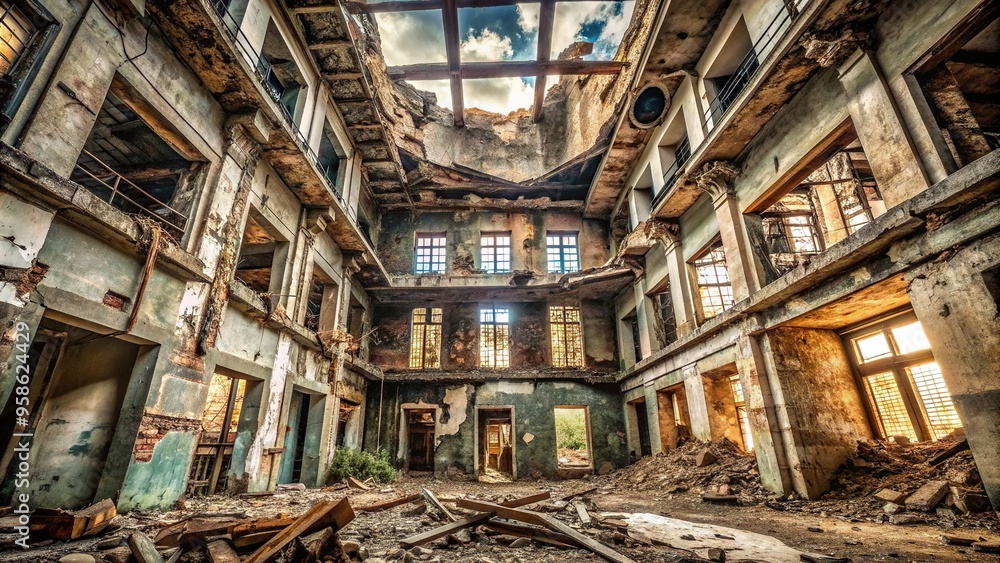 Scary abandoned building destroyed inside Worm s Eye View, eerie, wreckage, collapse, inside, rundown, ruin, decaying, creepy, decay, spooky, building, gloomy, forsaken, rubble, urban Scary abandoned building destroyed inside Worm s Eye View, eerie, wreckage, collapse, inside, rundown, ruin, decaying, creepy, decay, spooky, building, gloomy, forsaken, rubble, urban