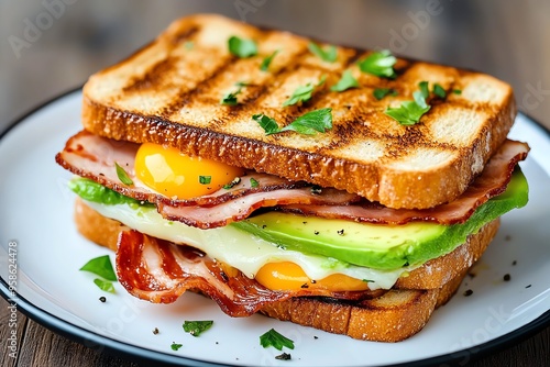 Frisches Sandwich, knuspriger Speck, cremiger Avocado-Aufstrich bietet eine verlockende Mischung aus Texturen und Aromen photo