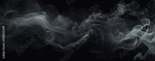 Shiny smoke. Glitter fluid. Ink water. Magic mist. Black color particles texture paint vapor storm wave