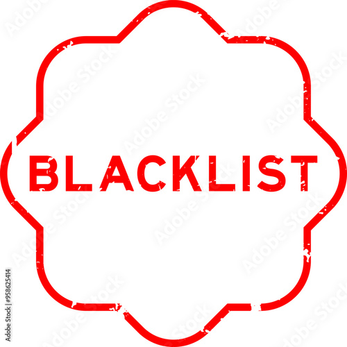 Grunge red blacklist word rubber seal stamp on white background