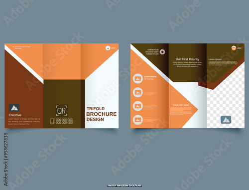 Corporate business trifold brochure template. Autumn design