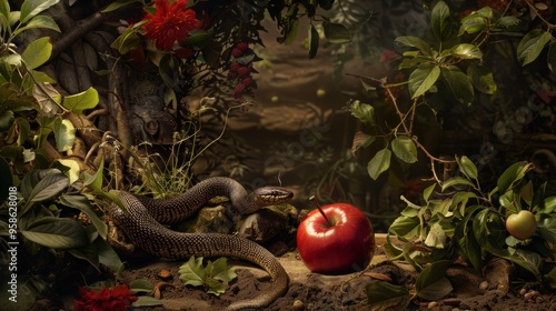Photo of snake and apple in the Garden of Eden Genesis