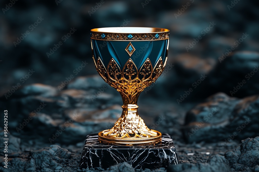 Heraldic chalice, religious significance, sacred symbol appears as a mark of faith Heraldic chalice, religious significance, sacred symbol appears as a mark of faith