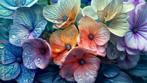 Wallpaper Mural Beautiful blooming hydrangea flowers showcasing vibrant colors and water droplets Torontodigital.ca