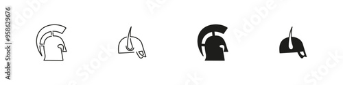 Warrior helmet icon. 
Ancient armor symbol set.