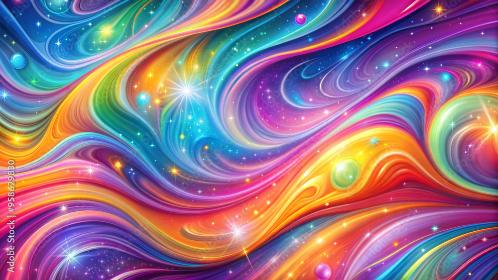 Vibrant abstract cosmic swirls in bright colors with sparkling stars and planets Vibrant abstract cosmic swirls in bright colors with sparkling stars and planets