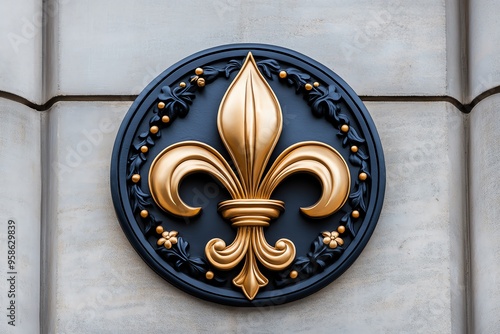 Heraldic fleur-de-lis, elegant design, royal symbolism adds a touch of French influence to the shield