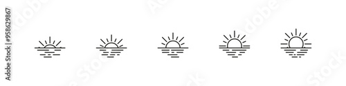 Sunrise over water icons. 
Sun and reflection.