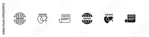 News report icon. 
Media headline icons set.