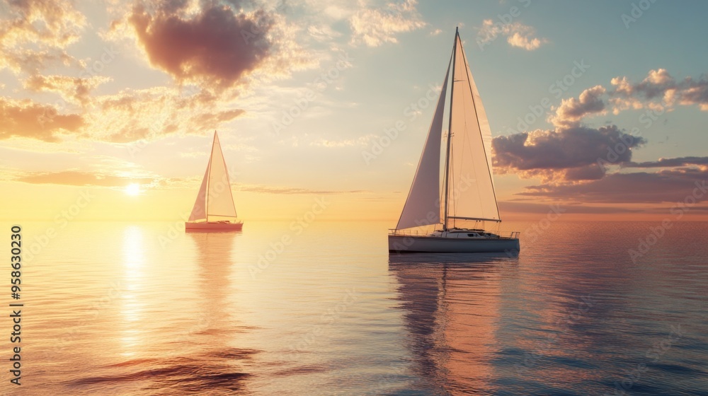 Fototapeta premium Tranquil Sunset Sailing
