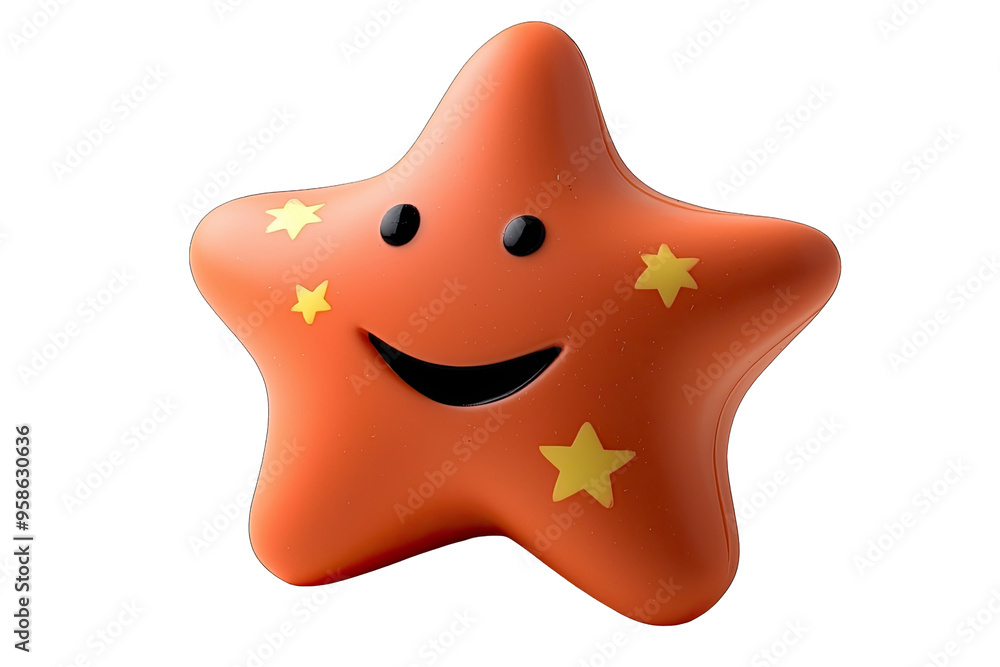 A cheerful orange star with a smiling face and yellow stars, perfect for children's products and playful themes. A cheerful orange star with a smiling face and yellow stars, perfect for children's products and playful themes.
