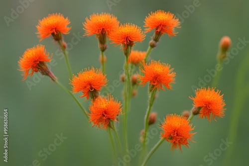 Orange hawkweed with clusters of bright orange flowers on green stems, Ai Generated photo