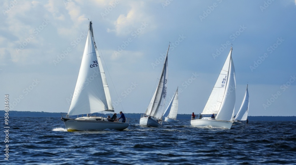 Fototapeta premium Sailboats Racing on a Calm Sea