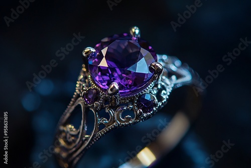 Amethyst Gemstone Ring Macro Photography photo