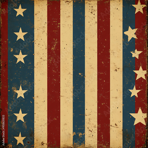 Abstract red and blue stripes with white stars and a patriotic design.