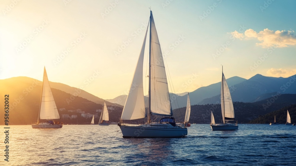 Fototapeta premium Serene Sailing at Sunset