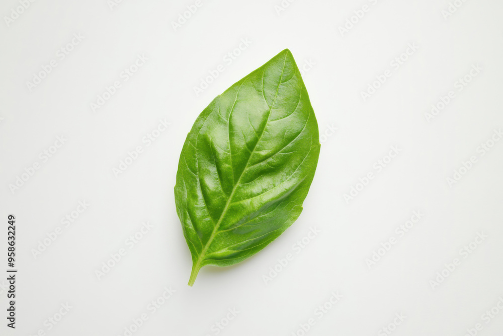 Ultra-Realistic UHD Photo of a Basil Leaf on White Background Ultra-Realistic UHD Photo of a Basil Leaf on White Background