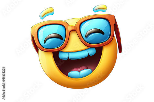 Cheerful emoji with glasses, radiating joy and happiness. Perfect for conveying fun and excitement in digital communications. photo