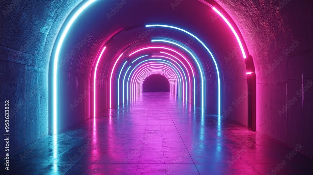 Neon-lit tunnel with blue and pink lights Neon-lit tunnel with blue and pink lights