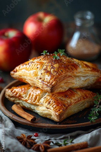 Freshly baked apple turnovers with cinnamon