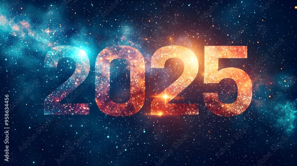 Glittering 2025 Amid Cosmic Starry Sky Backdrop Glittering 2025 Amid Cosmic Starry Sky Backdrop