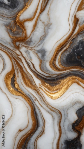 White curly marble with gold streaks veins.