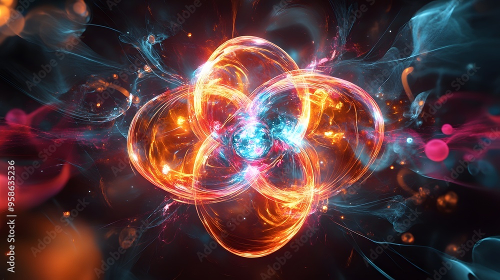 85. Digital art of a vibrant nutrient atom with swirling, energetic molecular patterns 85. Digital art of a vibrant nutrient atom with swirling, energetic molecular patterns