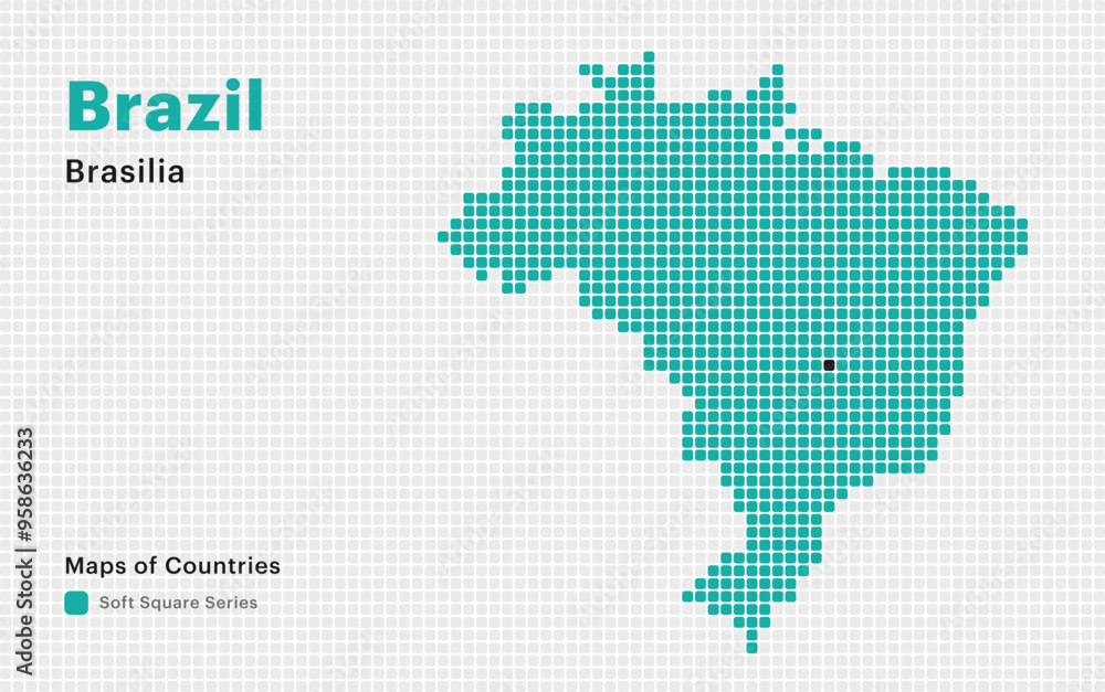 Fototapeta premium Brazil Dotted Map with capital Brasilia. Soft Square dots