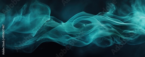 Shiny smoke. Glitter fluid. Ink water. Magic mist. Teal color particles texture paint vapor storm wave