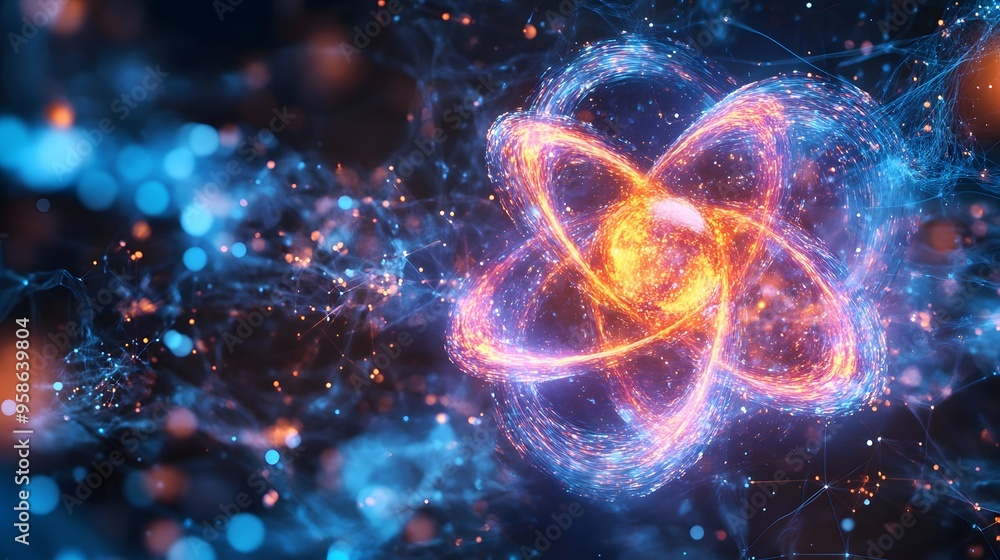 81. Glowing image of a vibrant atom within a nutrient-rich molecular network with dynamic patterns 81. Glowing image of a vibrant atom within a nutrient-rich molecular network with dynamic patterns