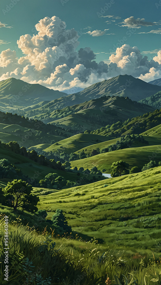 Lush Green Hills with Rolling Clouds Lush Green Hills with Rolling Clouds