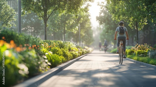 Woman Cycling on Paved Path in Park