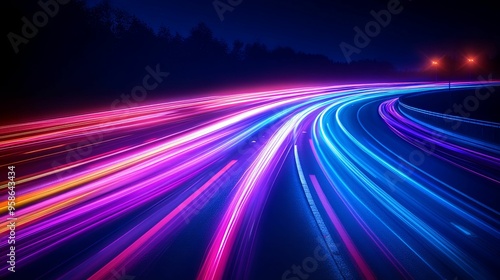 Abstract Light Trails on a Winding Night Road