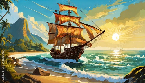 Wallpaper Mural Barco pirata olvidado en la orilla de la playa Torontodigital.ca