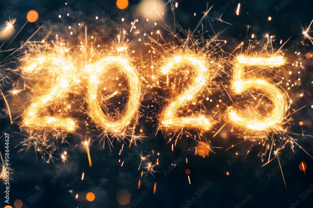 wish you a happy new year 2025 with an elegant 2025 horizontal typographic design template on a dark fireworks background. new year's eve celebration ideas for greeting card banners wish you a happy new year 2025 with an elegant 2025 horizontal typographic design template on a dark fireworks background. new year's eve celebration ideas for greeting card banners