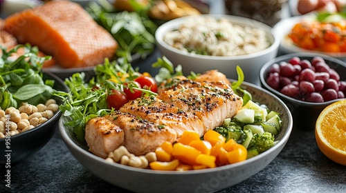 Grilled Salmon Bowl with Vegetables and Cashews