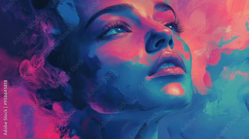 A Portrait of a Woman's Face with Abstract Background A Portrait of a Woman's Face with Abstract Background