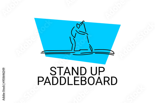 stand up paddle board sport vector line icon. an athlete rowing a paddle board. sport pictogram, vector illustration.