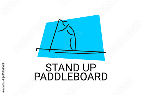 stand up paddle board sport vector line icon. an athlete rowing a paddle board. sport pictogram, vector illustration.