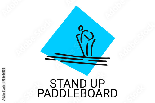 stand up paddle board sport vector line icon. an athlete rowing a paddle board. sport pictogram, vector illustration.