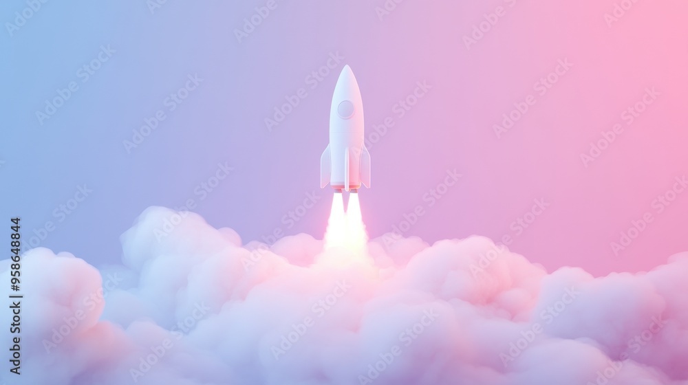 A white rocket is flying through a cloud of white smoke A white rocket is flying through a cloud of white smoke