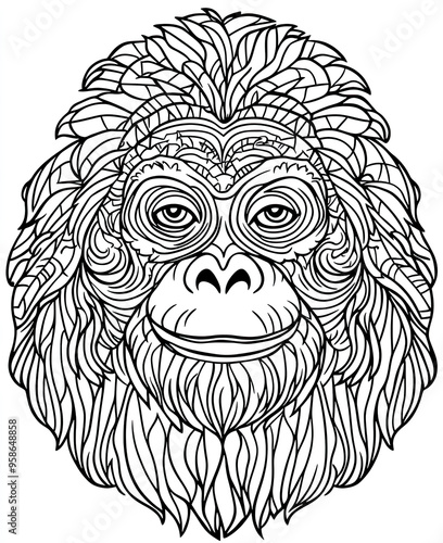 Beautiful Orangutan Coloring Page, Ape Colouring Design for Your Corporate Books and Business Graphic Resource or Creative Project, Ai Generative photo