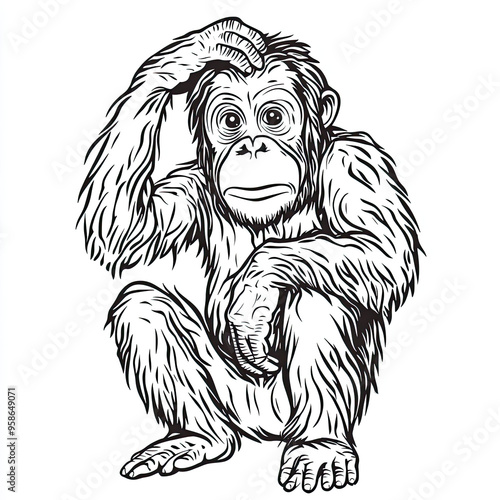 Beautiful Orangutan Coloring Page, Ape Colouring Design for Your Corporate Books and Business Graphic Resource or Creative Project, Ai Generative photo