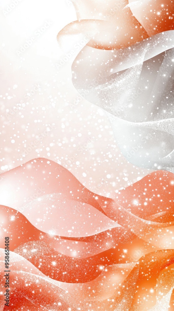 Fototapeta premium A stunning watercolor illustration showcases two delicate flowers in pink and orange hues, featuring soft edges and flowing organic shapes, creating a romantic aura